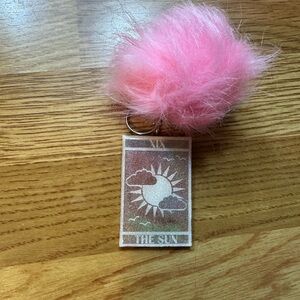 Pink Fluffy Keychain with The Sun Tarot Design